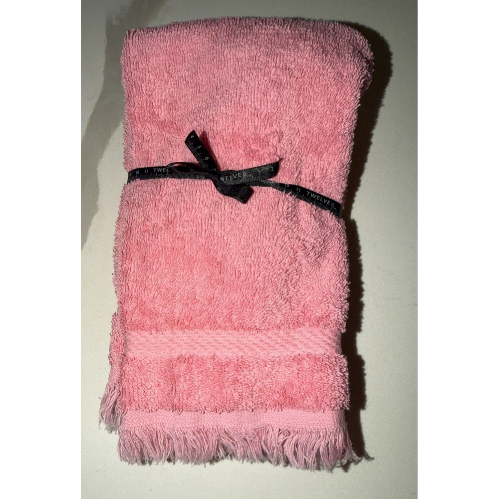 2 Vintage Fieldcrest Hand Towels Solid Pink Fringe 16"x10.5"
